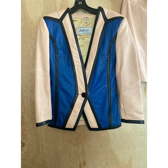 Vintage 1980s Saticci Collection Women's Leather Jacket & Skirt Set Size 4 - Picture 2 of 16